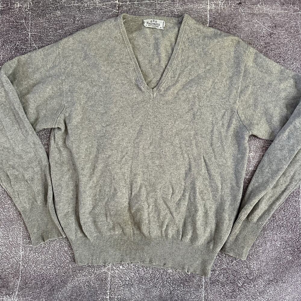 Men's Vintage 60's Forstmann 100% Cashmere Gray V Neck Pullover Sweater Sz 44